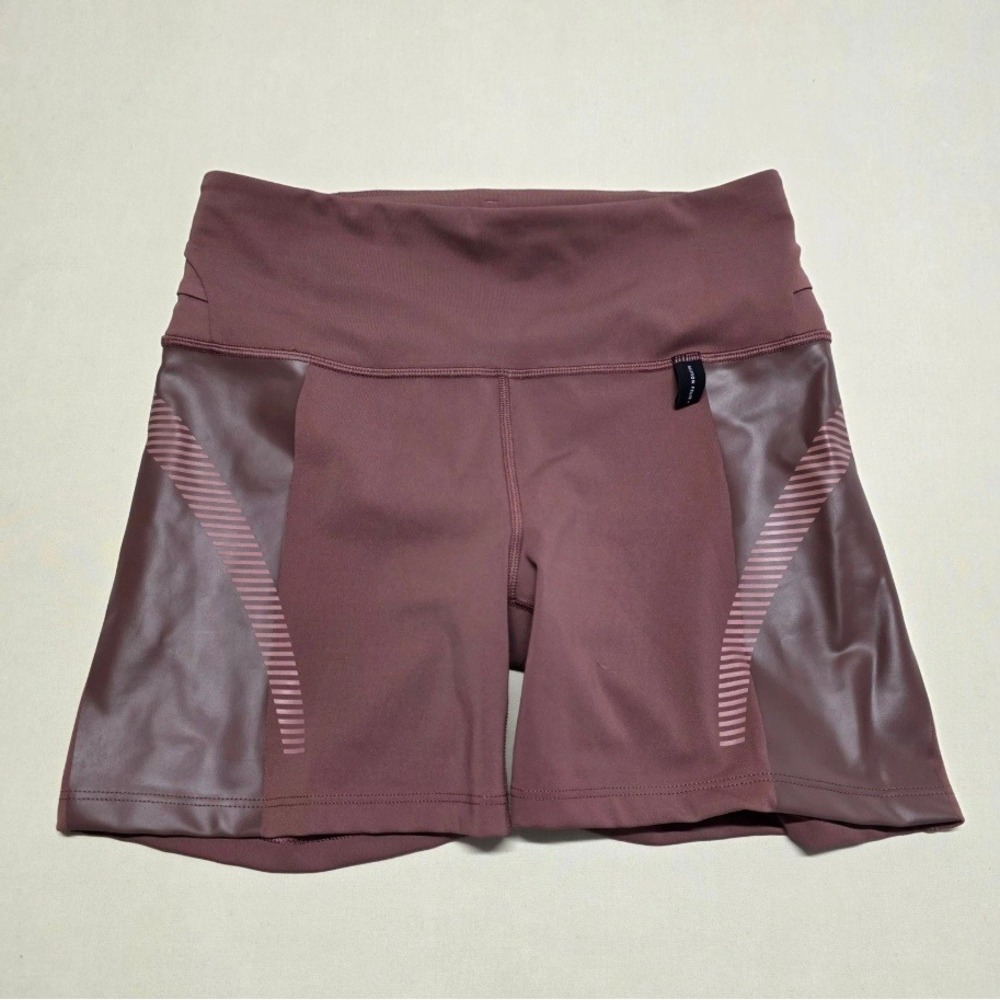 Athleta Allyson Felix Athletic Shorts Brown Faux Leather Womens Medium Stretch